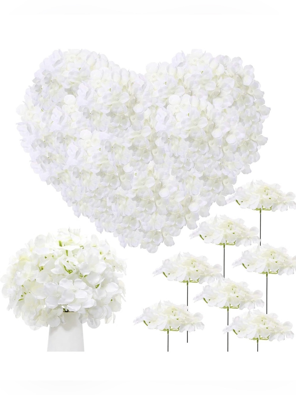 NWT White Hydrangea 150 Pcs Faux Florals-Heads & Stems Weddings,Parties,Home